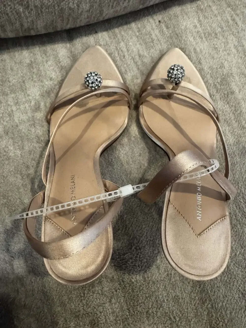 Antonio Melani Satin Slingback Sandals with Crystal Embellished Sphere Detail
